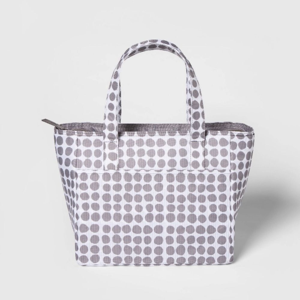 Lunch Bag Insulated PEVA Liner Gray Polka Dots‎
